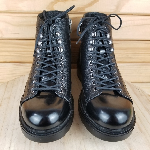 Men's 100% Genuine Leather Black Ankle Boots 7 US Paul Branco Side Zip Lace-up - Picture 3 of 11